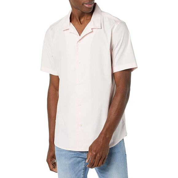 AMAZON ESSENTIALS MEN'S VACATION COTTON RESORT SHIRT, SLIM-FIT SHORT SLEEVE PINK - Picture 5 of 6